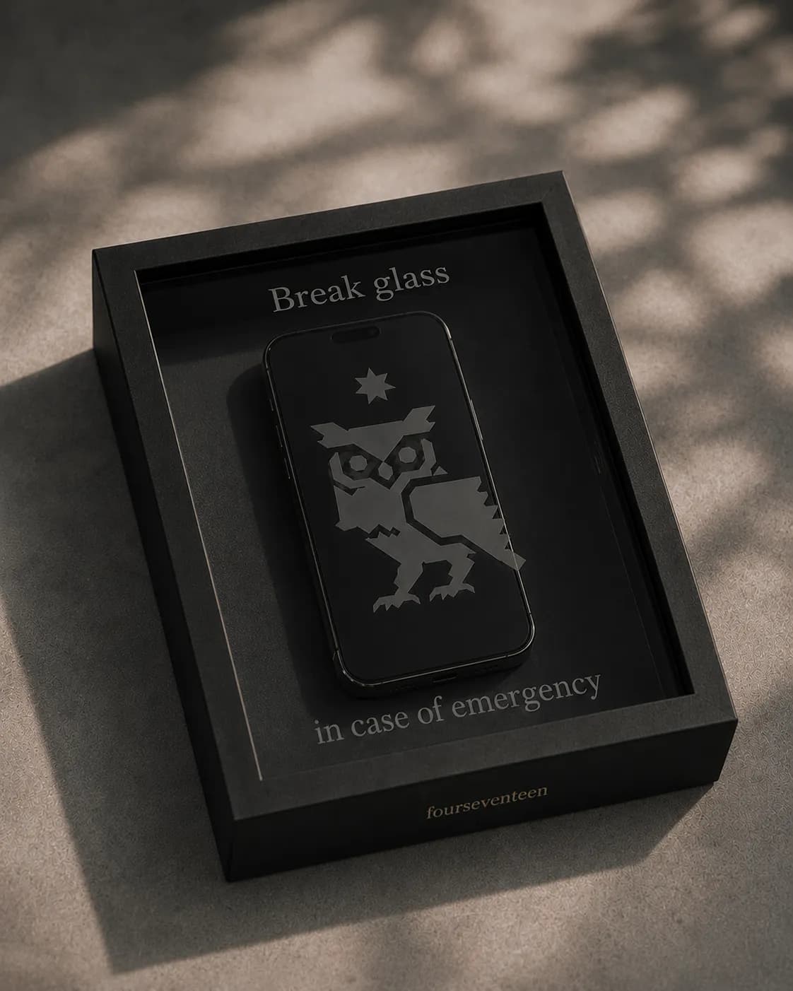 The 417 Vault. A matte black lock box reading 'break glass in case of emergency'